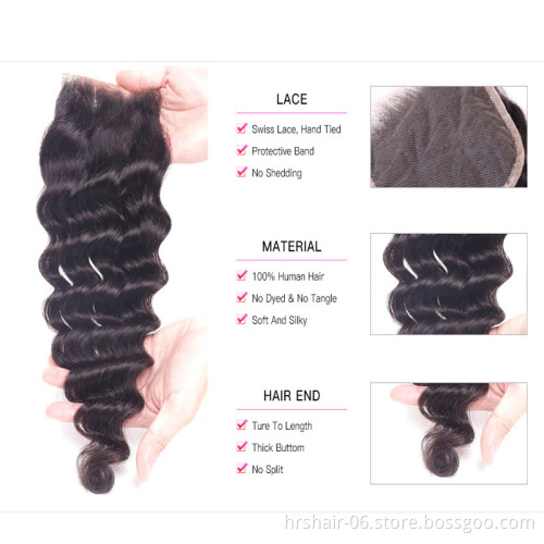 3 Bundles Curly Loose Deep Wave with 4x4 Lace Closure Remy Unprocessed Virgin Brazilian Hair
